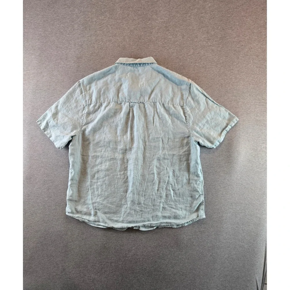 True Religion Shirt Mens 3XL Blue Linen Button Up Short Sleeve Slim Fit Resort